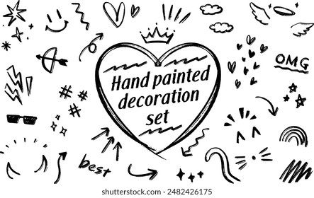 Conjunto de ilustración de decoración de escritura a mano estilo Doodle para retratos