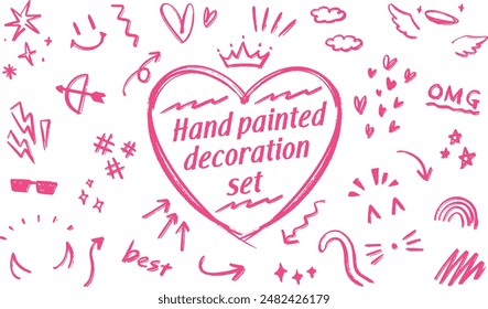 Doodle style pen handwritten decoration illustration set for portraits (pink ver.)