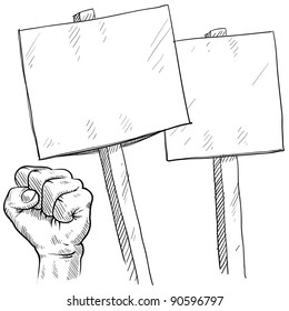 Doodle style picket or protest illustration in vector format