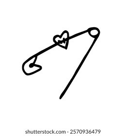 Doodle style pin isolated on white background. Signature icon. Hand drawn black sketch.