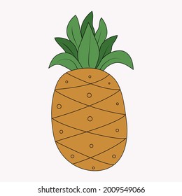 Doodle style pineapple. Cartoon tropical fruit. Vector illustration with isolated background.