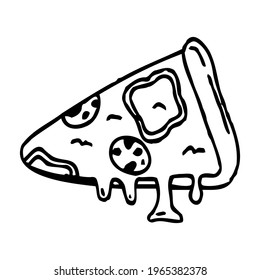 Doodle style pizza slice with sausage and cheese.