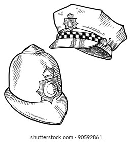 Doodle style police hat or and English bobby cap in vector format