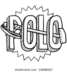 Doodle style polo sports illustration.  Includes text and mallets.