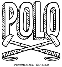 Doodle style polo sports illustration.  Includes text and mallets.