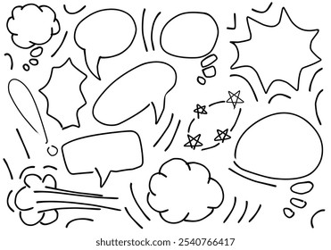 Doodle style pop speech bubble illustration set speech bubble frame handwritten style decoration. POP frame for comic or manga.