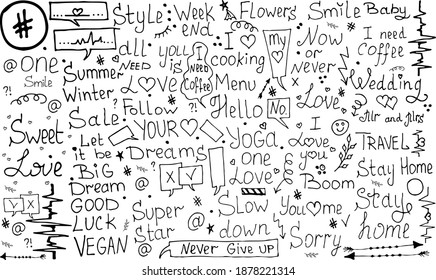 doodle style popular words and phrases comic sketches