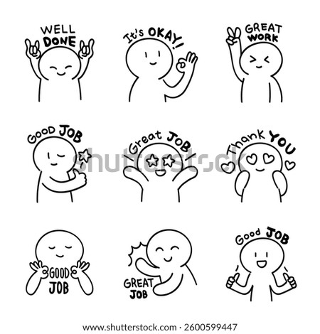 Doodle Style Positive Character Expressions and Phrases Collection.