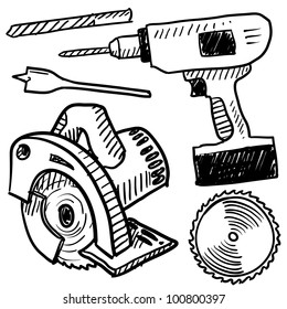 Doodle style power tools illustration in vector format