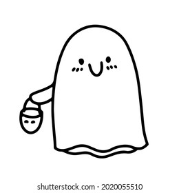 Doodle style pumpkin and candy ghost. Halloween concept. Coloring. Vector illustration