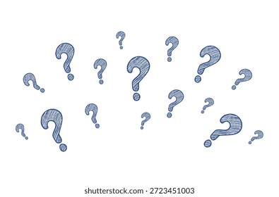 Ilustración de signos de interrogación de estilo Doodle para resolución de problemas y preguntas frecuentes