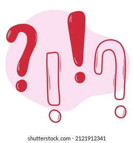 Fragezeichen im Doodle-Stil und Ausrufezeichen. Textsymbole.