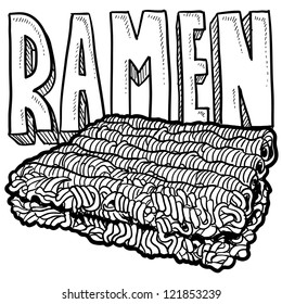 Doodle Style Ramen Noodles College Food Illustration In Vector Format.