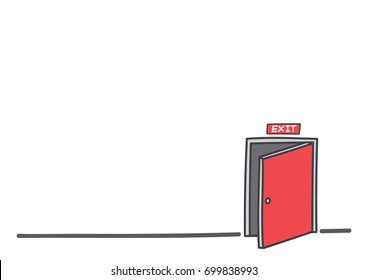 Doodle style red door hand drawing isolate white background with copy space. vector illustration.