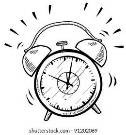 Doodle style retro alarm clock illustration in vector format suitable for web, print, or advertising use.