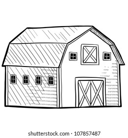 Doodle Style Retro Barn From Rural Area Sketch In Vector Format.