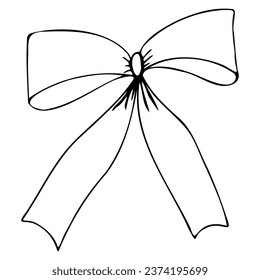 Doodle style ribbon bow linear black silhouette