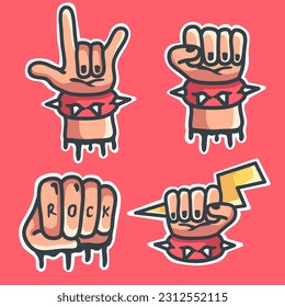 doodle style rocker hand illustration.set design for sticker