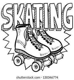 Doodle style  roller skating illustration in vector format. Includes text and skates.