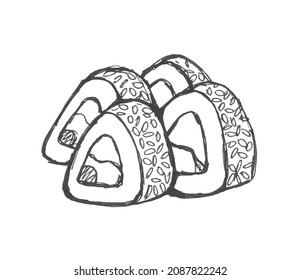 Doodle style rolls. Japanese food. Sushi vector illustration.