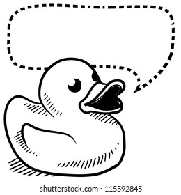 Doodle style rubber ducky with speech bubble illustration in vector format.