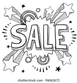 Doodle style sale icon on retro pop explosion background in vector format