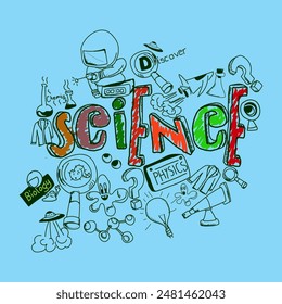 Doodle Style Science Icons Pattern Background.