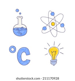 Conjunto de iconos de ciencia de estilo doodle