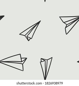 Doodle style seamless paper airplane background illustration in vector format.