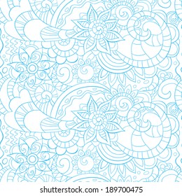 Doodle style seamless pattern with floral elements. Vector illustration.