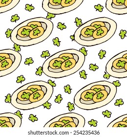 Doodle Style Seamless Pattern for Saint Patrick's Day. Gingerbread Cookies