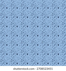Doodle style seamless pattern with stars paper planes and bubbles on light blue background