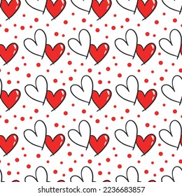 Patrón sin fisuras estilo Doodle para el Día de San Valentín. El fondo del vector es perfectamente dibujado con los corazones. Textil de San Valentín, envoltura, papeles pintados.