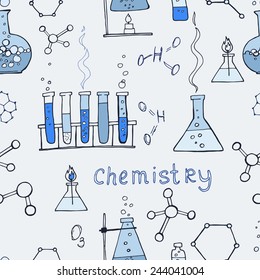 Doodle style seamless science  laborator vector background