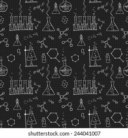 Doodle style seamless science  laborator vector background