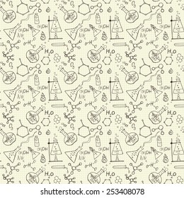 Doodle style seamless science  laborator vector background