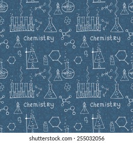 Doodle style seamless science  laborator vector background