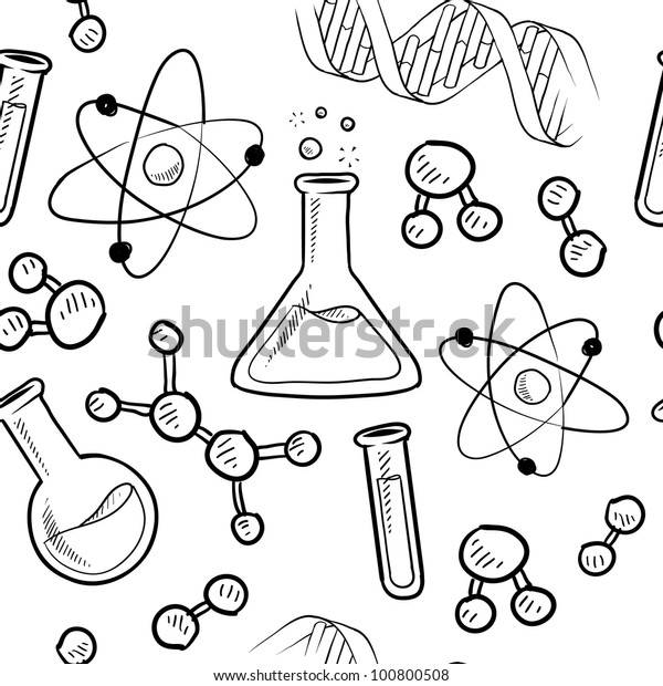 落書き風のシームレスな科学またはラボレータの背景イラスト ベクター