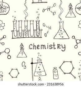 Doodle style seamless science  laboratory vector background