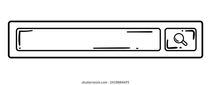 Doodle Style Search Bar with a Black and White Research Rectangle Frame with rounded corners and Magnifier Illustration.