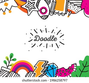 doodle style set icons frame