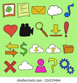 Doodle style set of web colorful icons