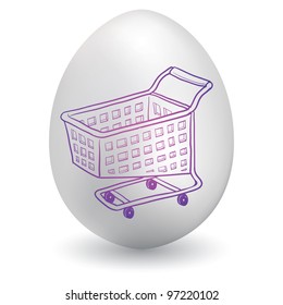 Doodle style shopping cart icon sketch on decorated holiday Easter Egg in vector format