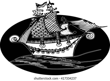 Doodle style sketch of a sailboat, hand drawing