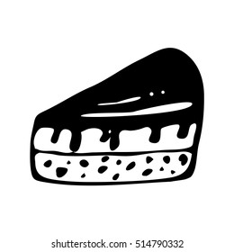 Doodle style slice of pie illustration in vector. Hand drawn vector piece of cake. Sandwich cartoon isolated on white.