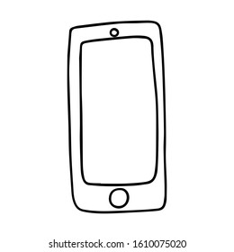Doodle style smartphone. The phone is drawn by hand and isolated on white. An electronic gadget for communication and information transfer.