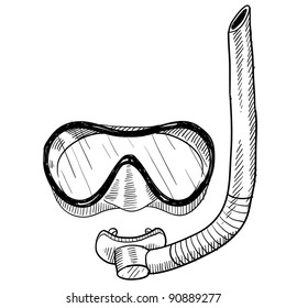 Doodle style snorkeling equipment in vector format including snorkel and mask