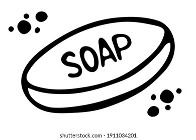 Doodle style soap with bubbles bathroom vector illustration. Vector EPS 10. Isolated on white background.