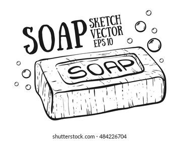 Doodle style soap with bubbles bathroom vector illustration. 