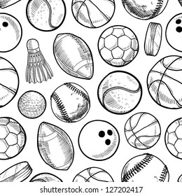 Doodle style sports equipment seamless vector background ready to be tiled.